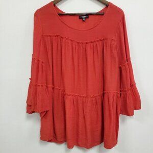 Cocomo Womens Tiered Bell Sleeve Gauzy Peasant‎ Top Size 1X Gypsy Lagom Boho